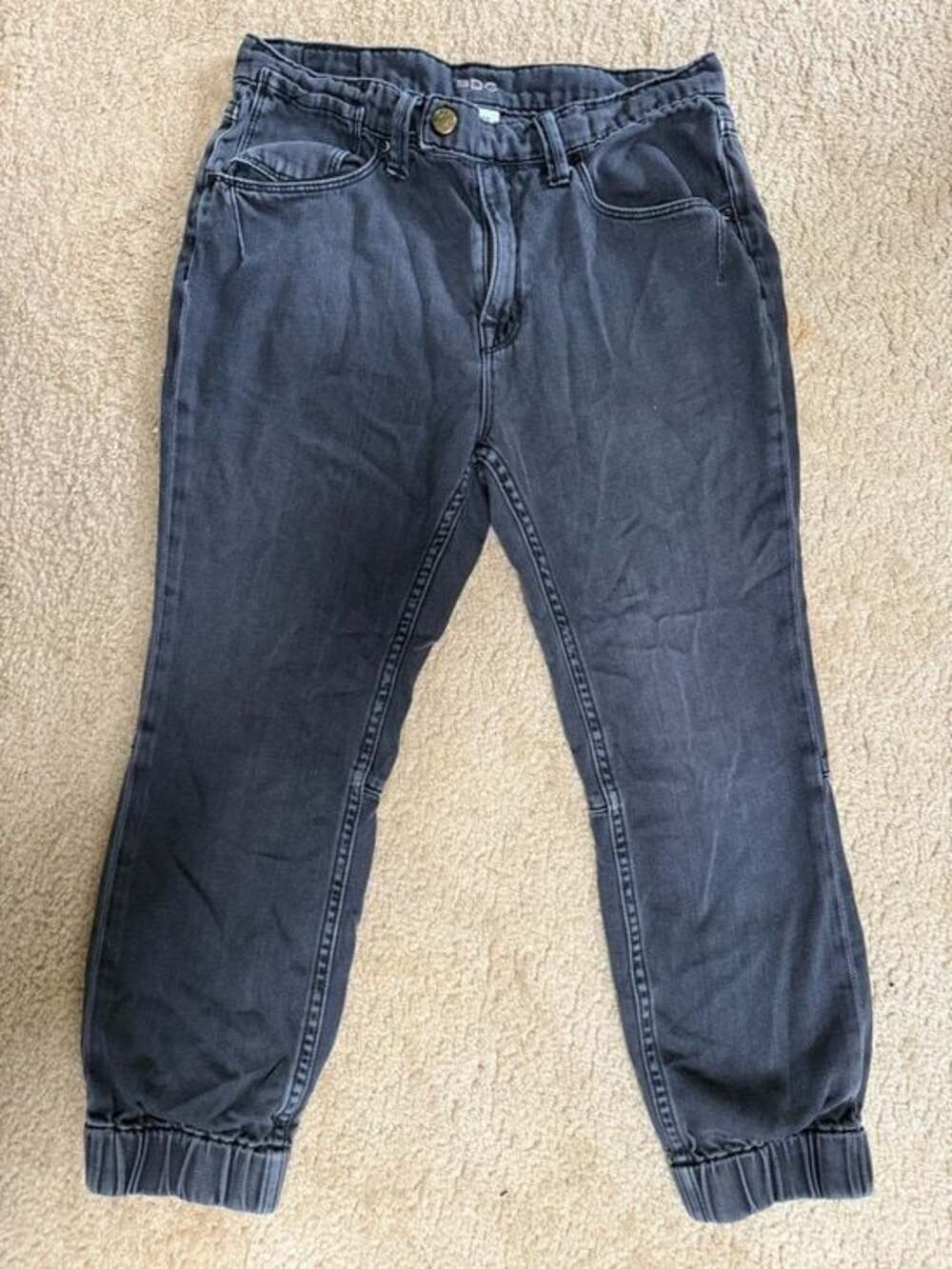 UO BDG High Rise Baggy Fit Crop/Ankle Jeans Elastic Cuffs Black Streetwear